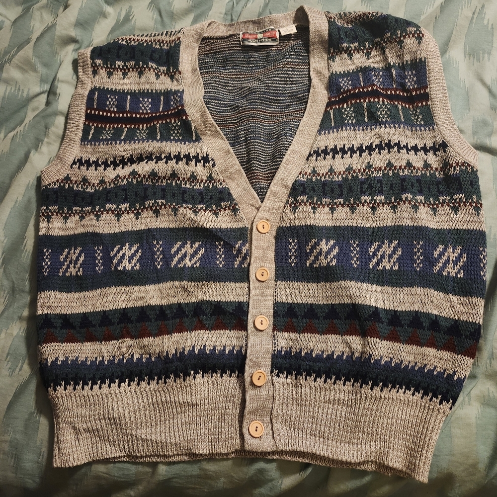 Vintage 80's Fine Line Grandpa Dad Sweater Vest‎ Men's Size XL